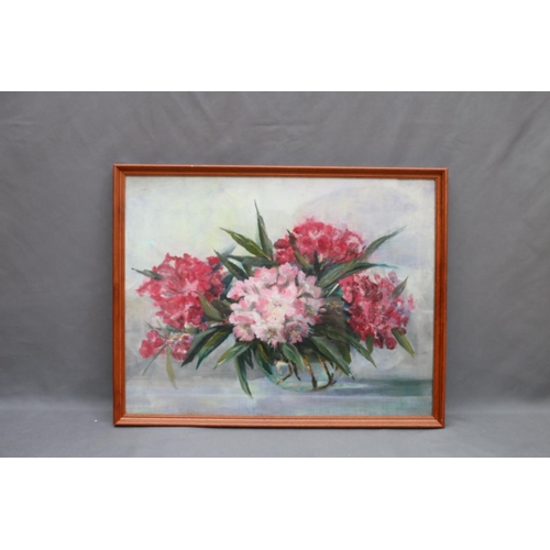 496 - 20TH CENTURY SCHOOL, still life vase of flowers, oil painting, unsigned, 38cm x 49cm. 