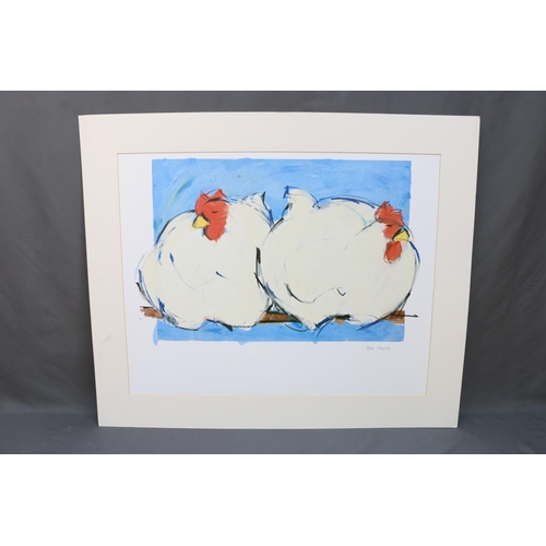 503 - ELLEN MEUWESE (b1948), two hens, art print, 43cm x 68cm. 