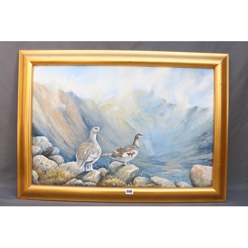 508 - TIMOTHY NIALL HARRIS, Blue Rock Ptarmigan, oil on board, signed lower right, 49cm x 74cm.