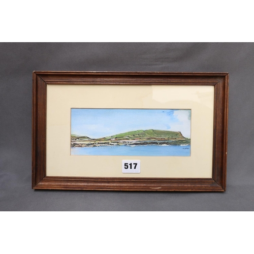 517 - M OATES, Scottish West Coast island scene, watercolour and ink, signed lower right, 8cm x 20cm. ... 