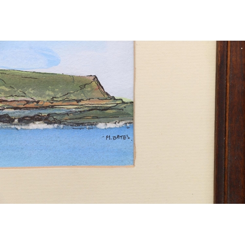 517 - M OATES, Scottish West Coast island scene, watercolour and ink, signed lower right, 8cm x 20cm. ... 