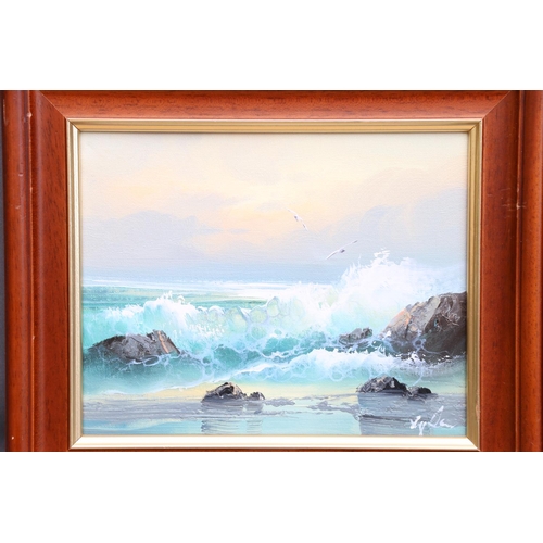 522 - C BENNETT, two seascapes, oil on canvas, signed lower right, frame size 29cm x 34cm. (2)