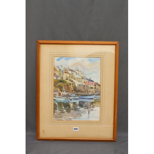 529 - ROBERT UNDERWOOD, Mevagissey, watercolour, signed lower left, 37cm x 27cm. 