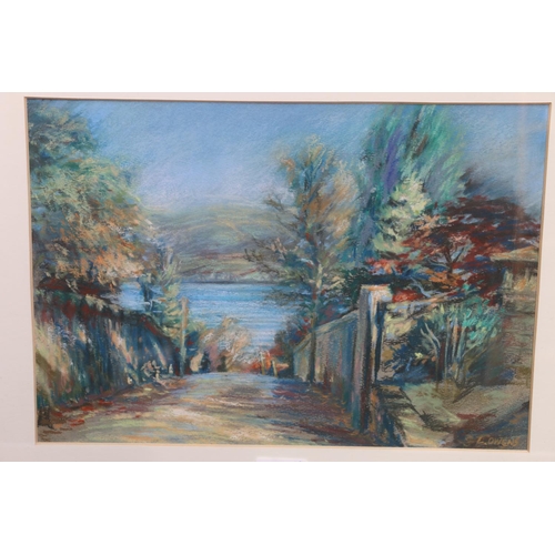 530 - LINDA OWENS, Drum Farm Bo'Ness, pastel drawing, signed lower right, 28cm x 38cm and another. (2)