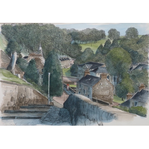 531 - DOROTHY BRUCE, New Lanark, ink and wash, signed lower left, 28cm x 40cm. 