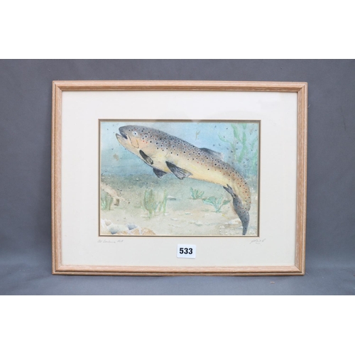 533 - 20TH CENTURY SCHOOL, study of a fish, watercolour, 19cm x 26cm. 