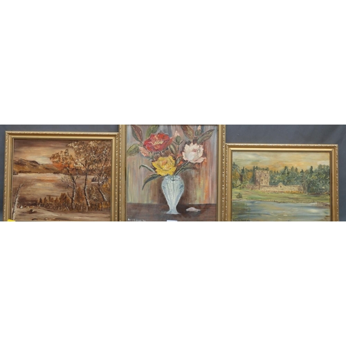 546 - ALICE FAIR, three oil paintings, circa 28cm x 26cm. (3)