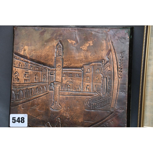 548 - VD, Sponza Palace Croatia, copper panel, signed with initials 'VD' and dated '81, 17cmx 20cm, a Nava... 