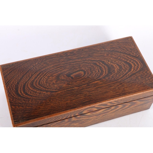 3 - Treen twin-section hinge-top box, possibly cocobolo wood, 20cm.