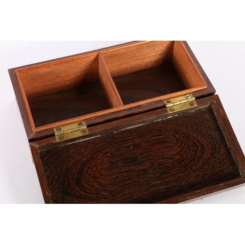 3 - Treen twin-section hinge-top box, possibly cocobolo wood, 20cm.