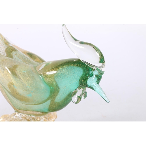 63 - Art glass pheasant with green and aventurine colouring, probably Murano, 23.5cm.