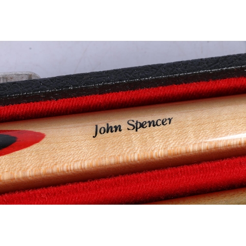 75J - John Spencer two piece snooker cue, 145cm, with fitted case.