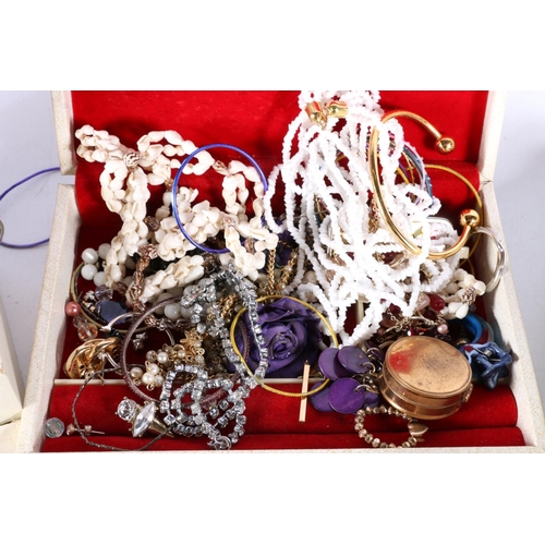 359 - Three white cases containing costume jewellery, necklaces, earrings, etc.