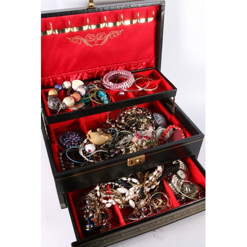 360 - Black case containing a quantity of costume jewellery, necklaces, earrings, etc.