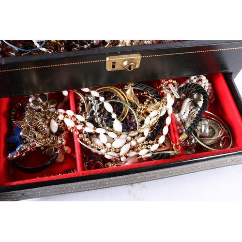 360 - Black case containing a quantity of costume jewellery, necklaces, earrings, etc.