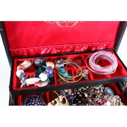 360 - Black case containing a quantity of costume jewellery, necklaces, earrings, etc.