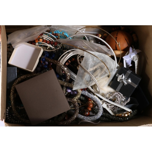 368 - Box containing costume jewellery, earrings, necklaces, bracelets watches, etc.