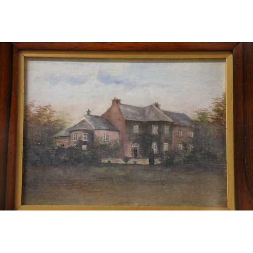 452 - 19TH CENTURY SCHOOL, view of a manor house, oil on canvas, unsigned, 14cm x 19cm, rosewood frame 26c... 