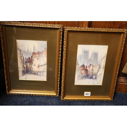 457 - FEATHERSTONE ROBSON, two views of Work Minister, prints, 21cm x 14cm in gilt frames 38cm x 28cm. (2)