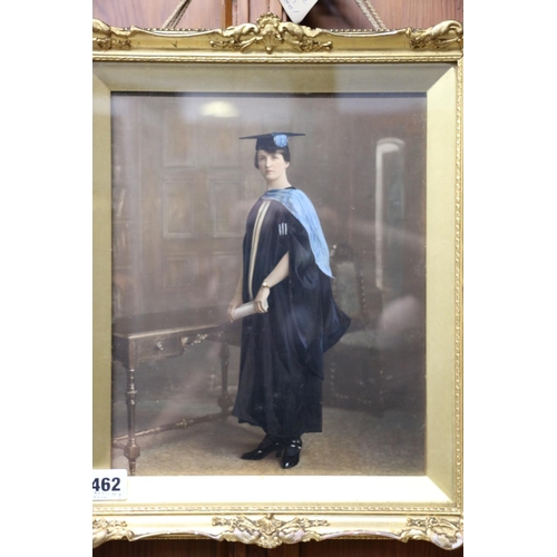 462 - Early 20th century overpainted photographic portrait of a female graduate, 28cm x 23cm, in gilt fram... 