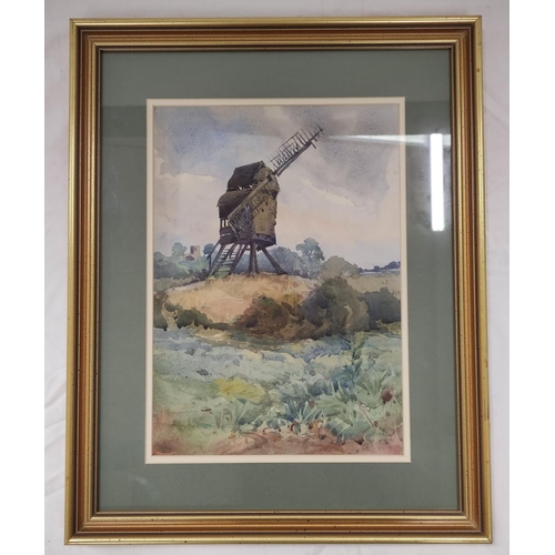 167 - Wilhemena Mary Gresley (British 1853-1933).'A Nottinghamshire Windmill (Plumtree)'.Watercolour.34cm ... 