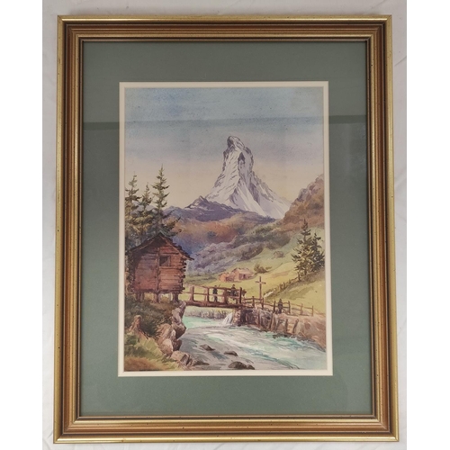 181 - Margaret Morewood Gresley (British 1867-1947).'The Matterhorn, Zermatt, Switzerland'.Watercolour.34c... 