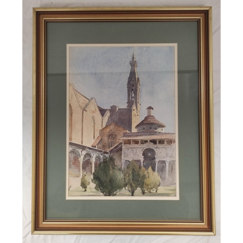 185 - Wilhemena Mary Gresley (British 1853-1933).'St Croce, Florence, Italy'.Watercolour.34cm x 24cm.Signe... 