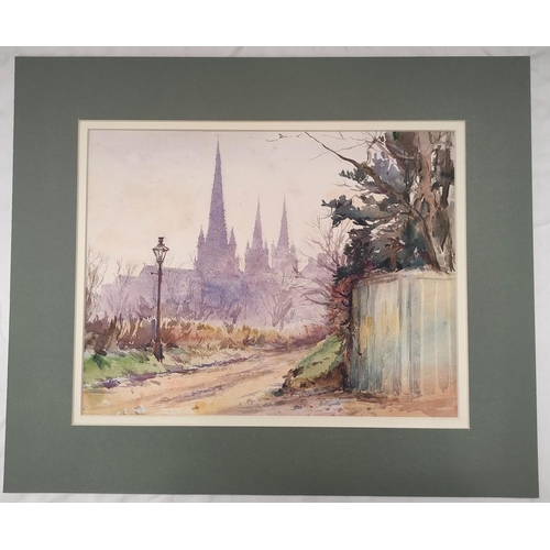 189 - Wilhemena Mary Gresley (British 1853-1933).'Lichfield From Gaia Lane'.Watercolour.21.5cm x 28cm.Sign... 