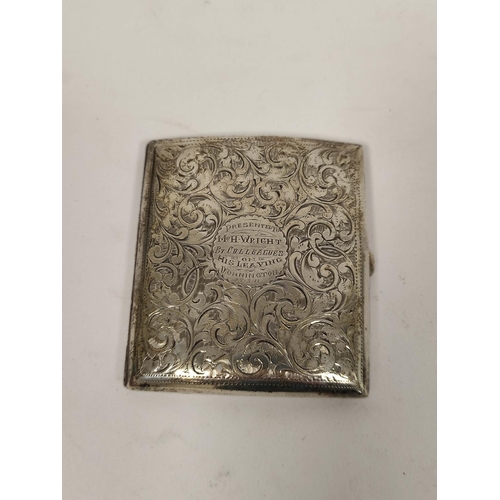 92 - Silver cigarette case, inscribed and dated Zimmerman, Birmingham 1909, 138g / 4½oz.