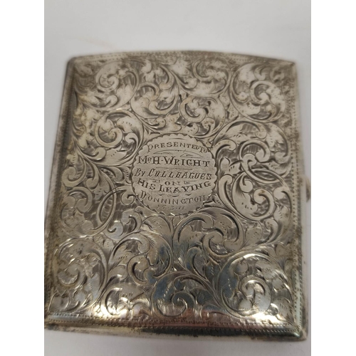 92 - Silver cigarette case, inscribed and dated Zimmerman, Birmingham 1909, 138g / 4½oz.