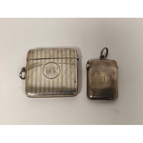 94 - Silver engine turned vesta case, 1909 and another plain 1901. 52g (2).