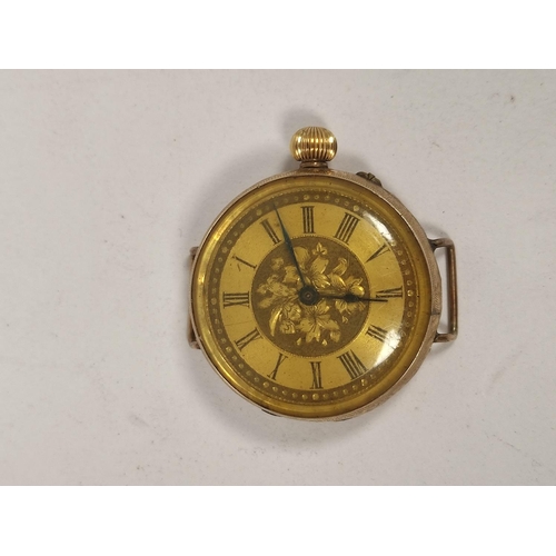 95 - Geneva cylinder watch with gold dial, converted for wrist '9c', 32mm. 26g gross