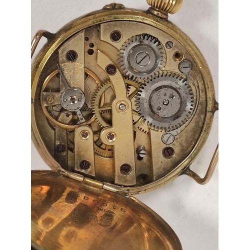 95 - Geneva cylinder watch with gold dial, converted for wrist '9c', 32mm. 26g gross