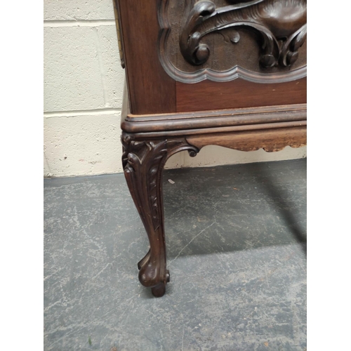 467 - Ornate late Victorian mahogany side cabinet, c.1900, with canopy top above mirror, central drawer an... 