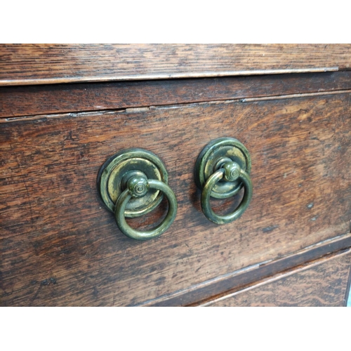 475 - George III oak chest on chest, the upper section with moulded pediment above two short and three lon... 