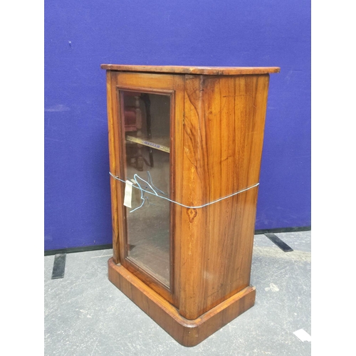 486 - Late Victorian inlaid walnut inlaid walnut music cabinet, the glazed door enclosing shelved interior... 