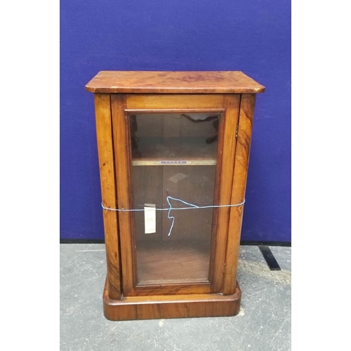 486 - Late Victorian inlaid walnut inlaid walnut music cabinet, the glazed door enclosing shelved interior... 