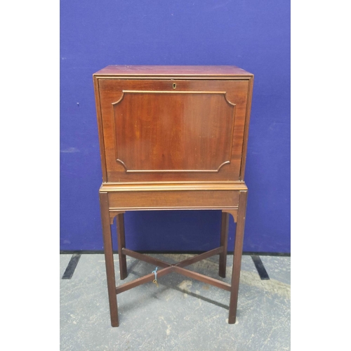 487 - Chippendale revival mahogany secretaire cabinet, with fall front door enclosing fitted pigeon holes ... 