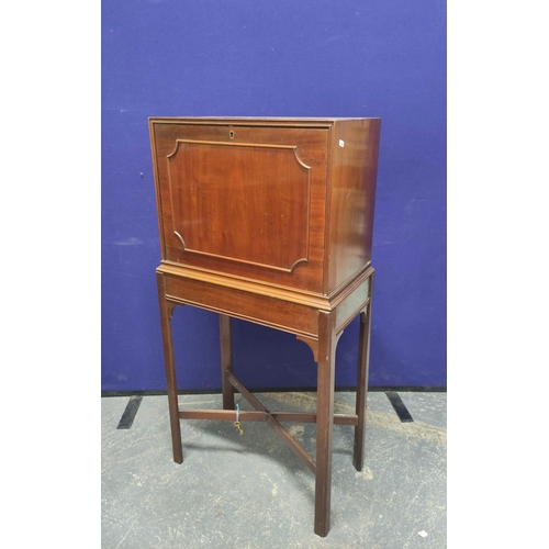 487 - Chippendale revival mahogany secretaire cabinet, with fall front door enclosing fitted pigeon holes ... 