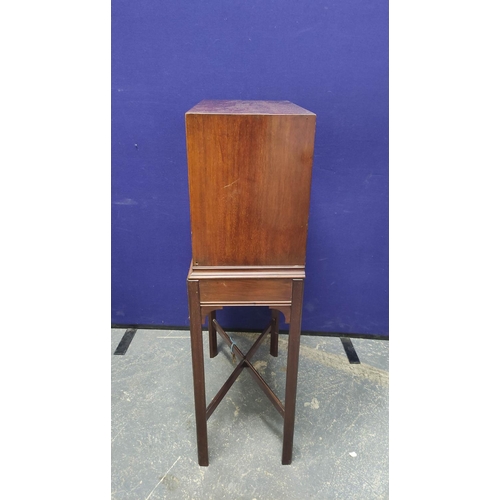 487 - Chippendale revival mahogany secretaire cabinet, with fall front door enclosing fitted pigeon holes ... 