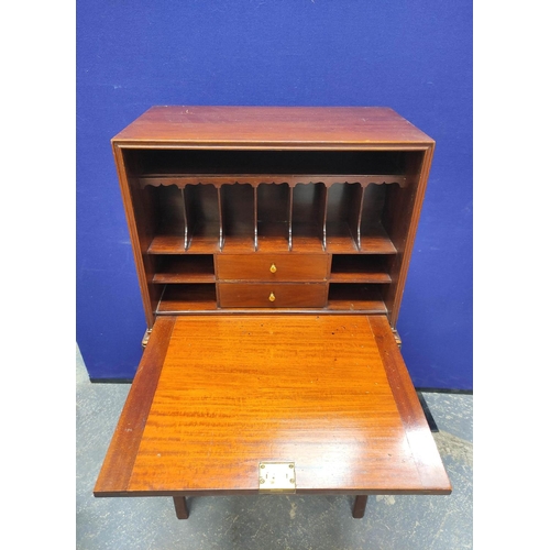 487 - Chippendale revival mahogany secretaire cabinet, with fall front door enclosing fitted pigeon holes ... 