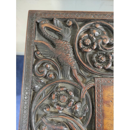 496 - 19th century Burmese carved hardwood hall table, the rectangular top with border and frieze of birds... 