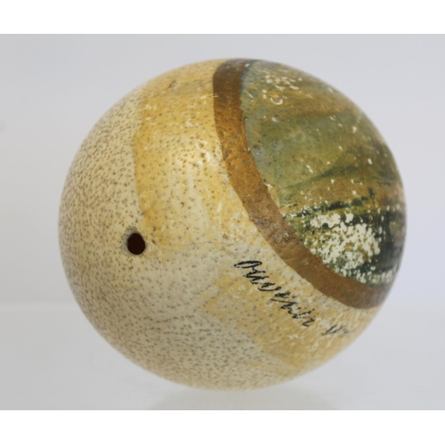 237 - Antique hand painted ostrich egg depicting a view of Table Mountain from the Bay, Cape Town, 15.5cm ... 