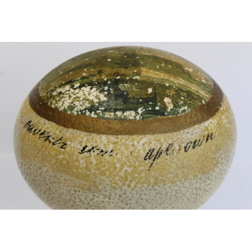 237 - Antique hand painted ostrich egg depicting a view of Table Mountain from the Bay, Cape Town, 15.5cm ... 