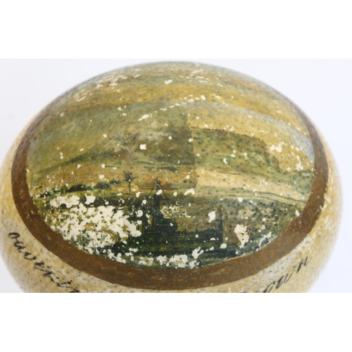 237 - Antique hand painted ostrich egg depicting a view of Table Mountain from the Bay, Cape Town, 15.5cm ... 