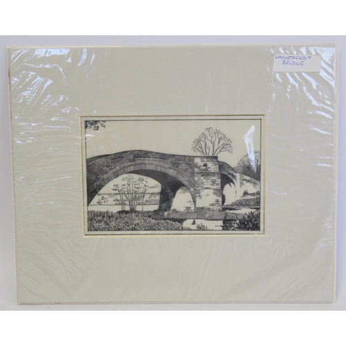 240 - Collection of eight monochrome pen and ink drawings on modern pith type paper, depicting Talkin Tarn... 