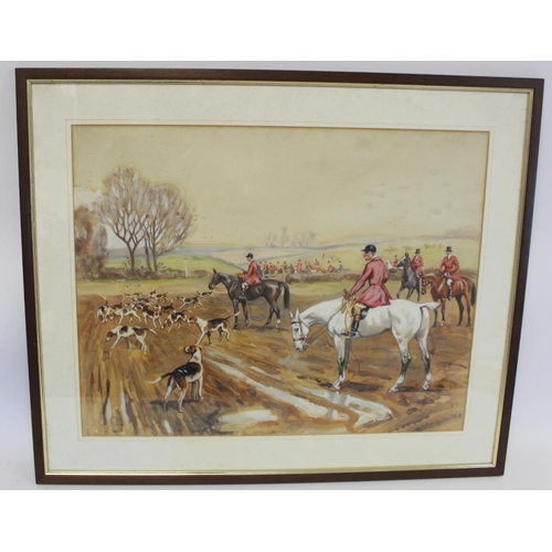 247 - Manner of Lionel Edwards.Hunting scene.Watercolour and gouache.55cm x 58cm.... 