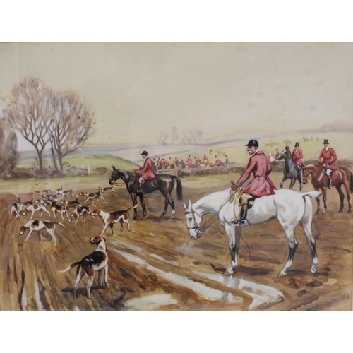 247 - Manner of Lionel Edwards.Hunting scene.Watercolour and gouache.55cm x 58cm.... 