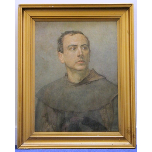 250 - Early 20th Century British School.Portrait of a monk.Watercolour.55cm x 41cm.Blind E.S.K. stamp for ... 