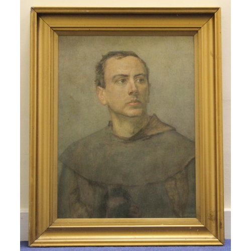 250 - Early 20th Century British School.Portrait of a monk.Watercolour.55cm x 41cm.Blind E.S.K. stamp for ... 